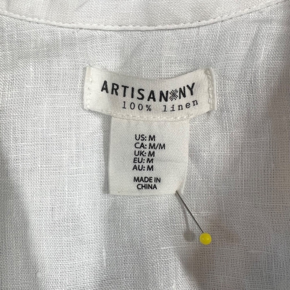 Artisan NY 100% Linen Short Sleeve Shirt Women's M White Beach Lagenlook Capsule - Picture 4 of 9
